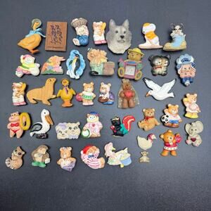 Vintage Lot of 38 Cute Animal Refrigerator Magnets Teddy Bears Ducks 70s 80s 90s